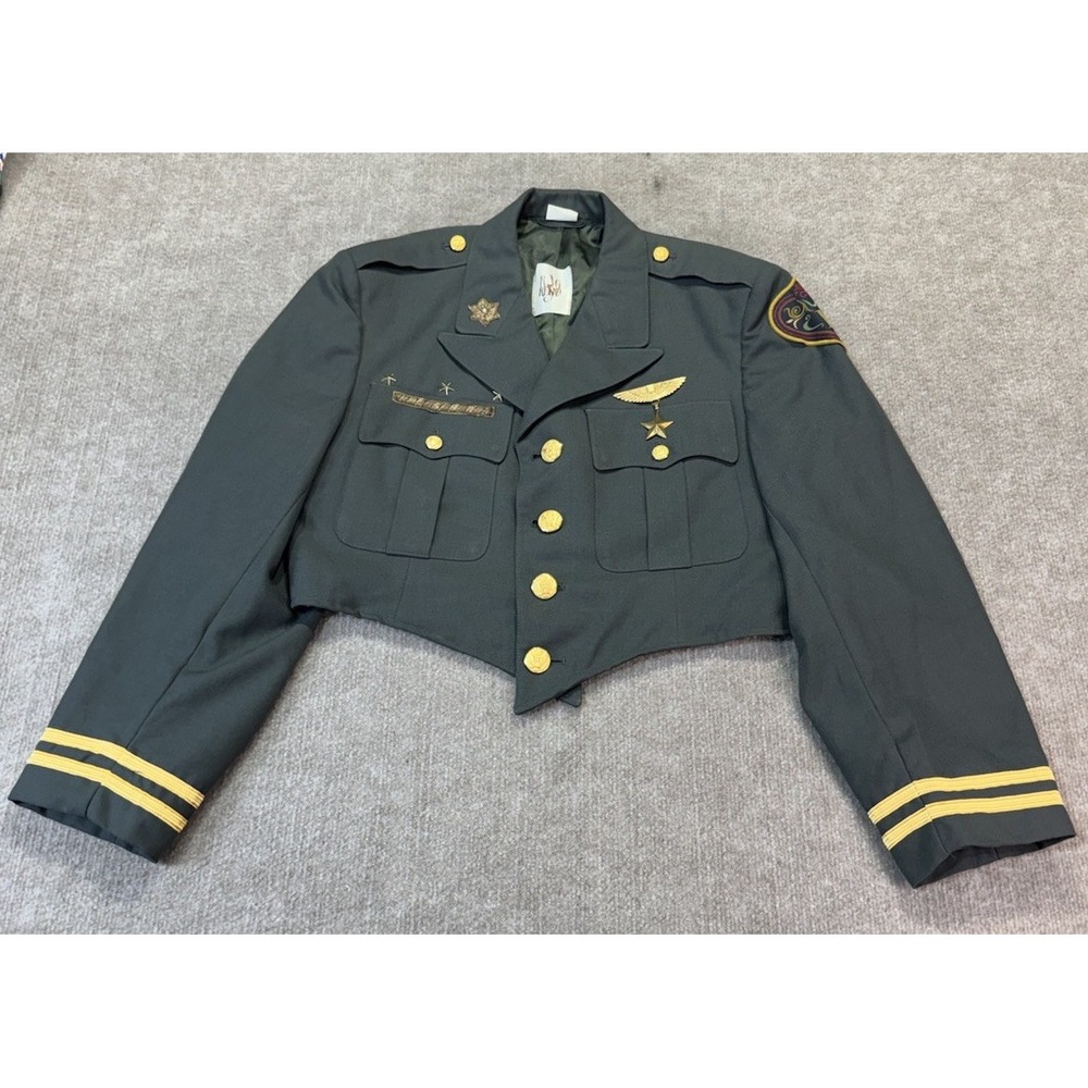 Military Style Cropped Jacket One Size Insignia Embroidery Punk Army Rock